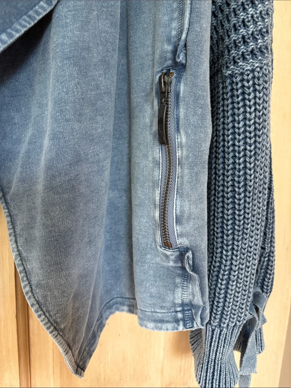 NorthStyle Washed Blue Open-Front Knit Sleeve Cardigan 3X